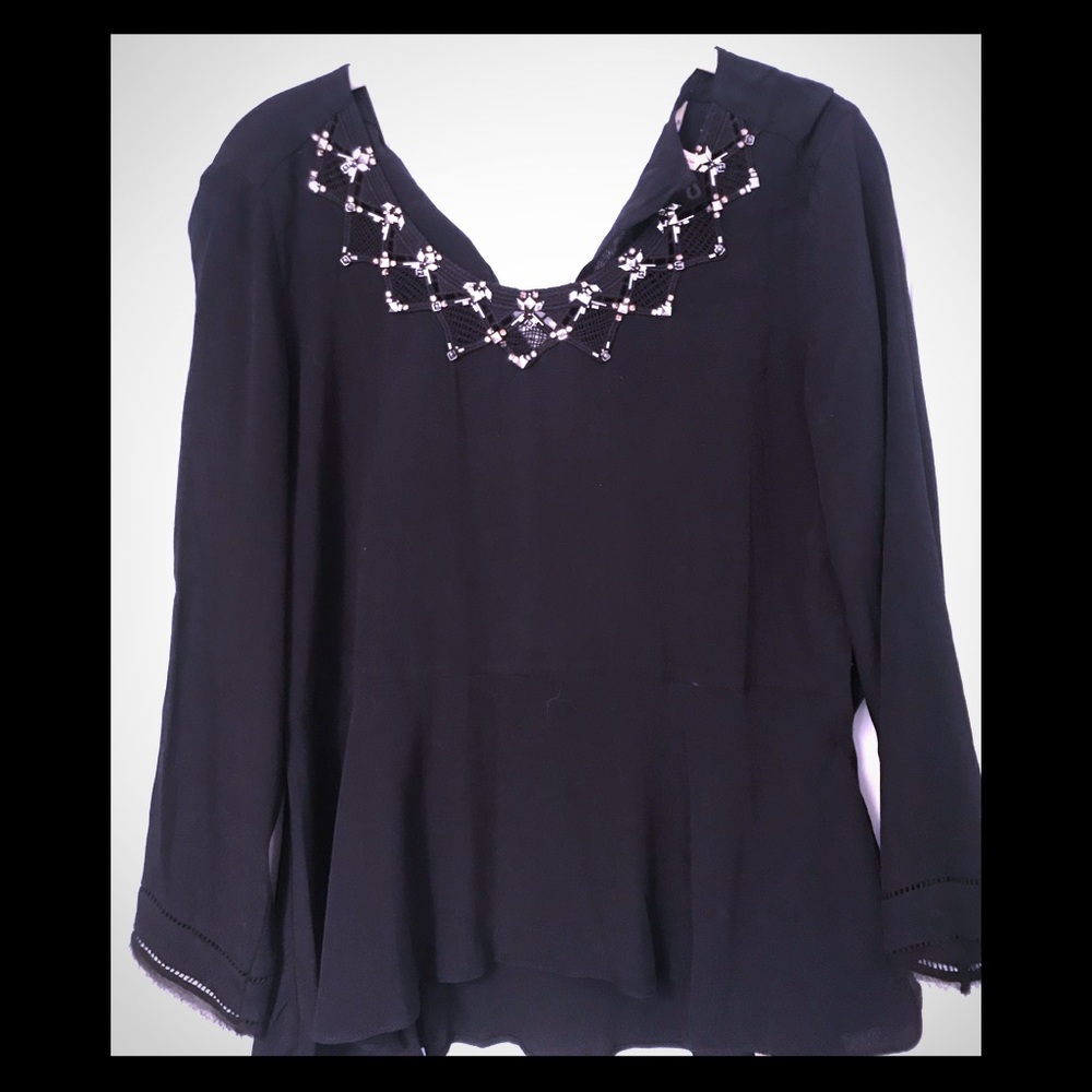 Rebecca Taylor Embroidered crepe peplum top
